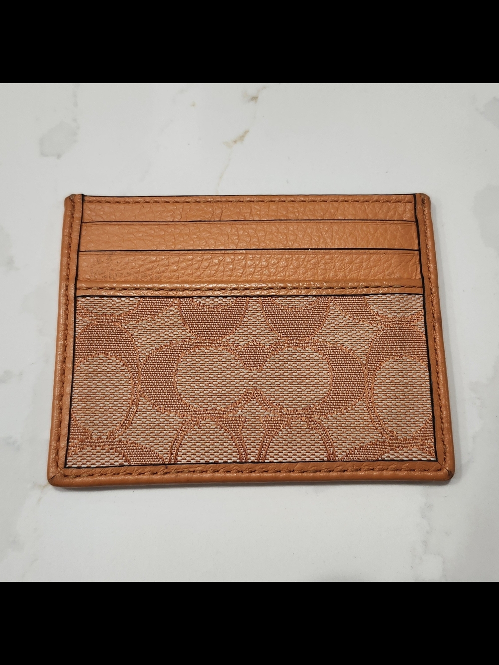 EUC Coach Unisex Signature Orange Jacquard & Smooth Leather Slim ID Card Case